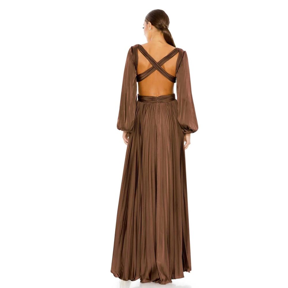 New with Tags Mac Duggal 26737 Brown Pleated Cutout Gown Long Sleeve Size 8 - Picture 4 of 16